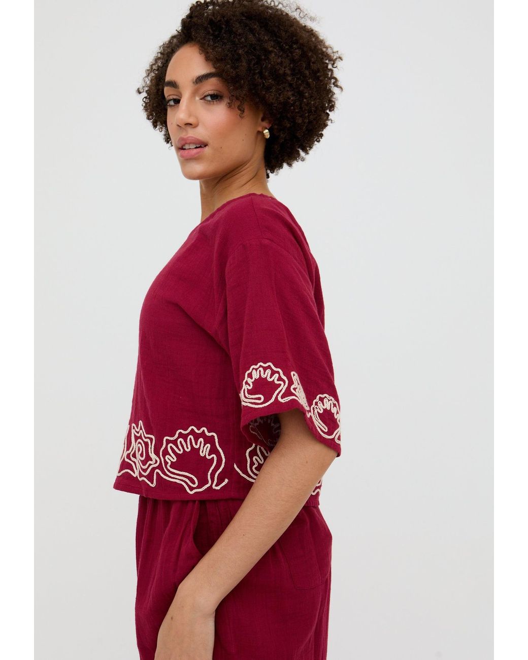 Raffya Milly Embroidered Split Open Back Blouse