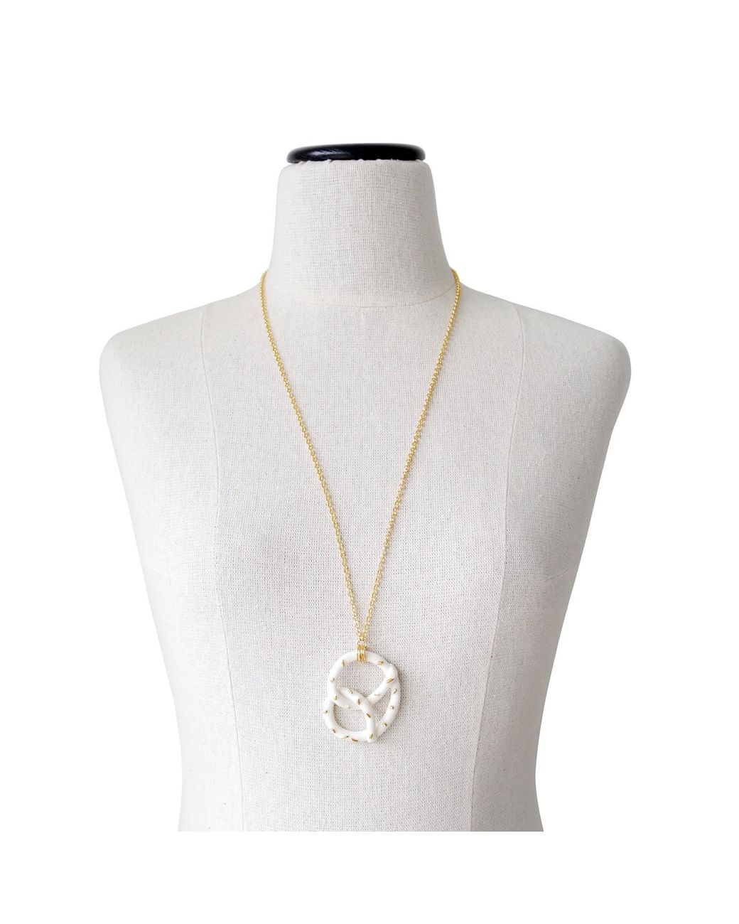 POPORCELAIN Metallic Golden Salted Porcelain Pretzel Pendant Necklace