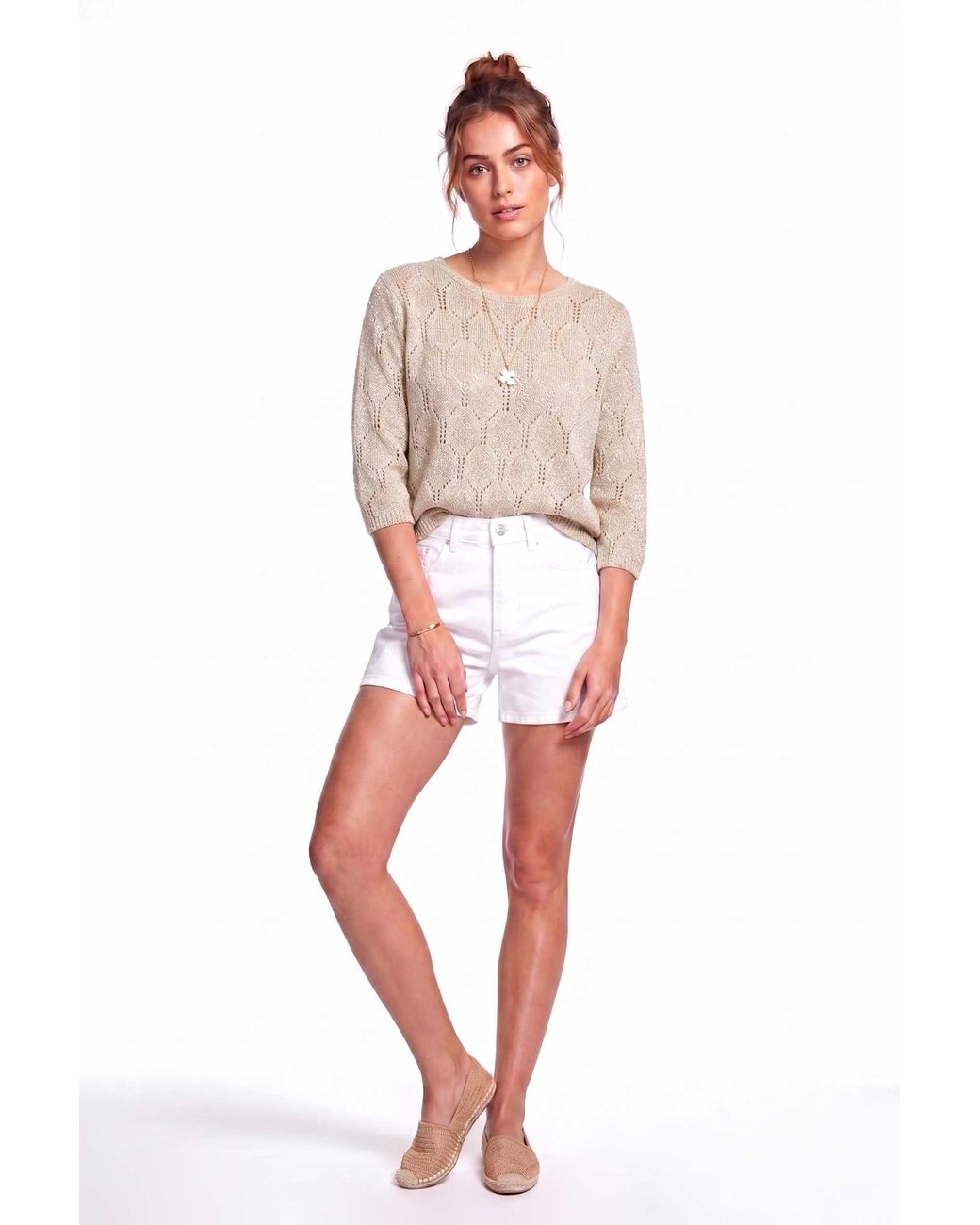 Peraluna Natural Neutrals Gina Sparkly Pointelle Knit Blouse