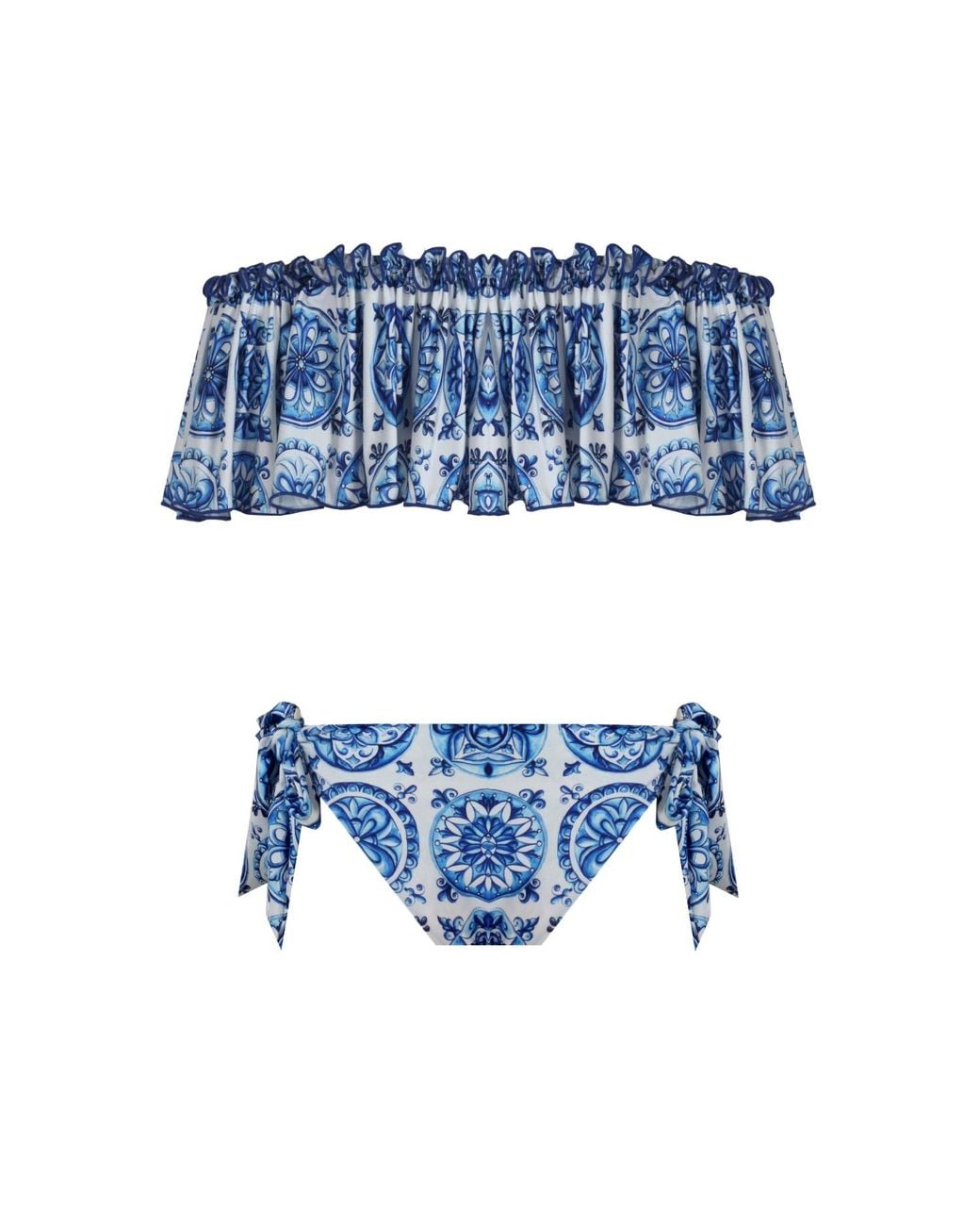 Nur Karaata Blue Helianthus Bleu Blanc Low Waist Bikini Set