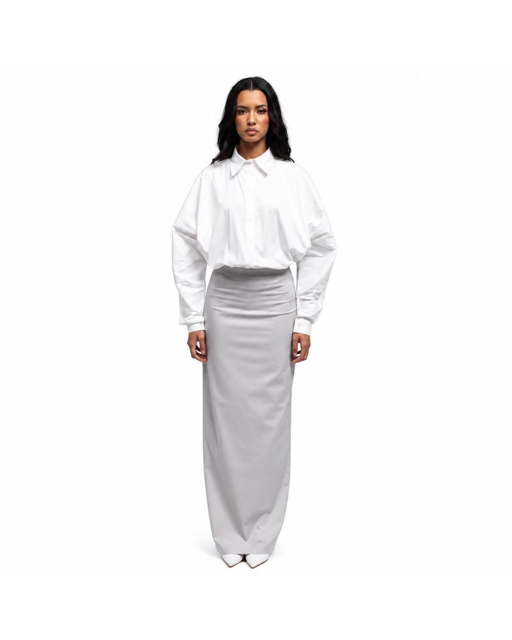 Elamins White Oversize Sleeve Collar Top