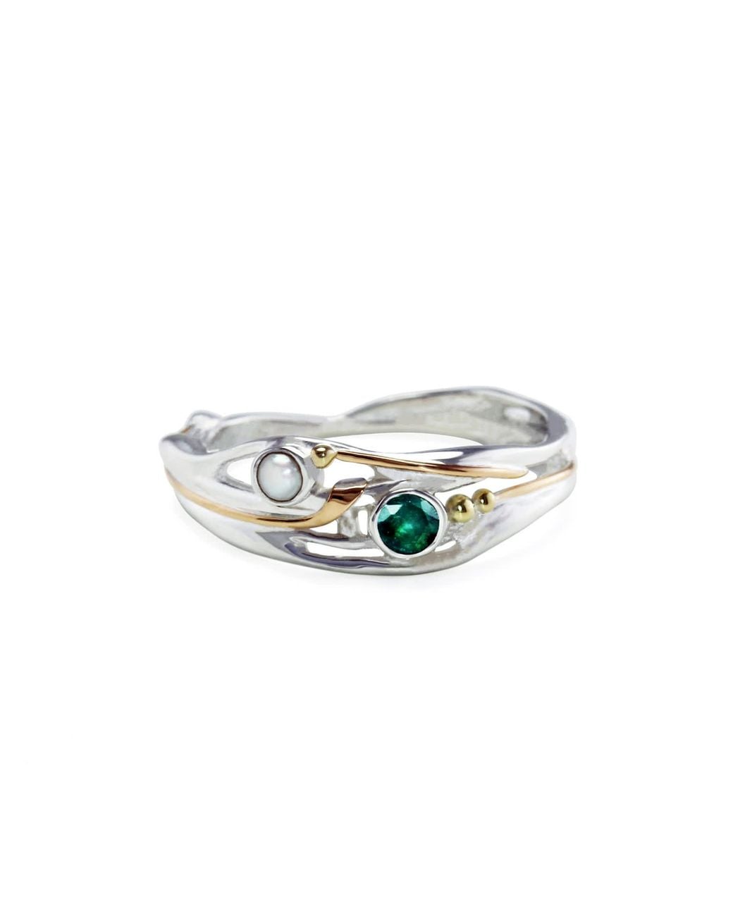 Isla Silver White Sterling Pearl & Emerald Ring