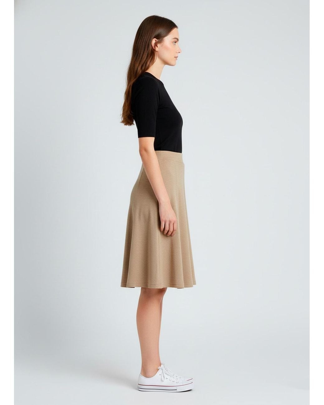 Conquista Natural Flared Midi Skirt With Soft Stretch Finish