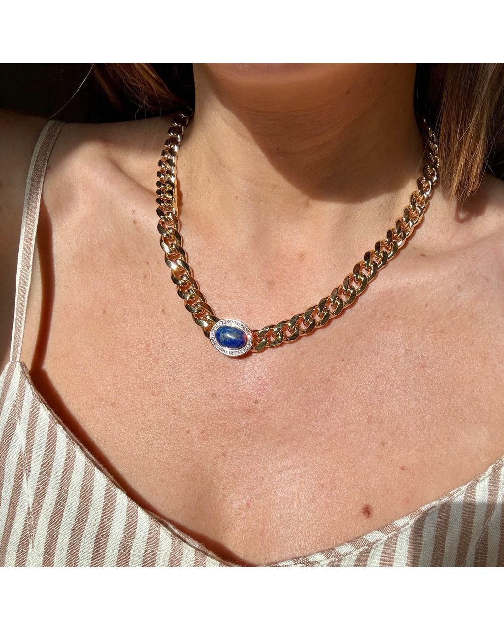 Laura Gray Metallic Harlow Curb Chain Carnelian, Lapis & Aventurine