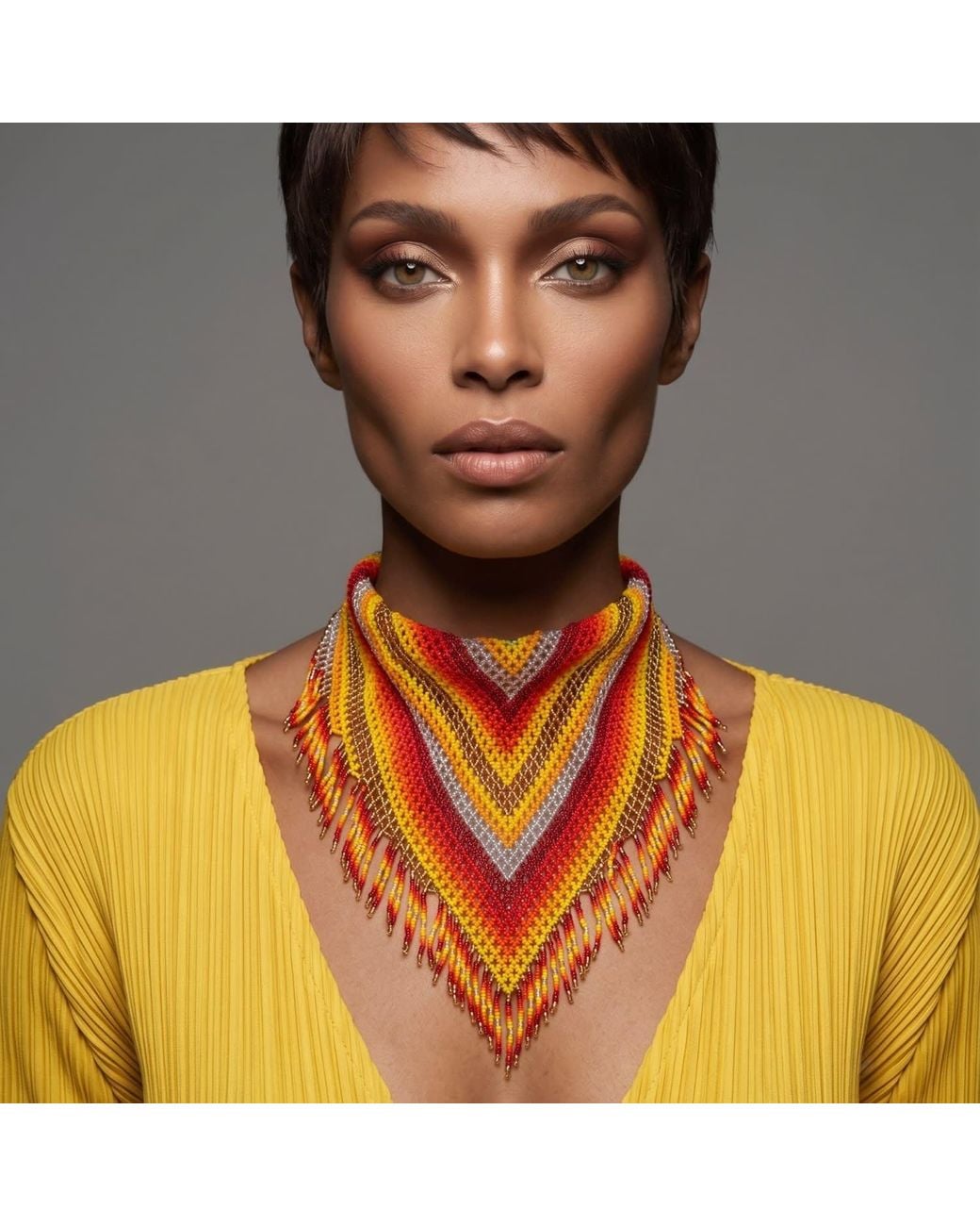Iliana Arrazola Orange Scarf Fringe Necklace, And, Glass Beads, Beaded Jewelry