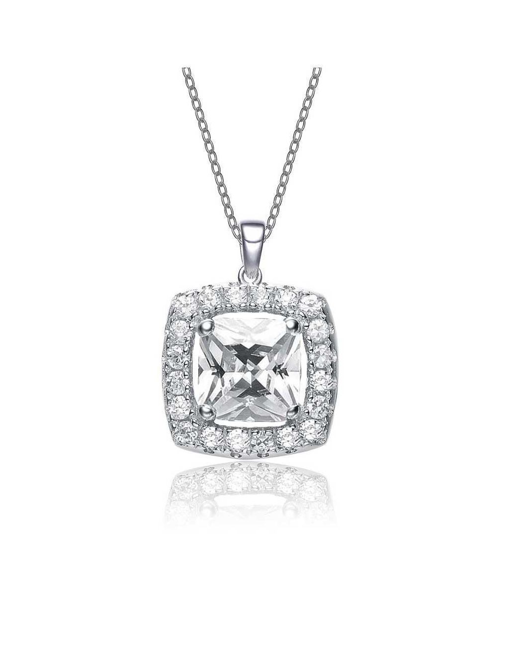 Genevive Jewelry Metallic Sterling Cubic Zirconia Square Shape Pendant Necklace