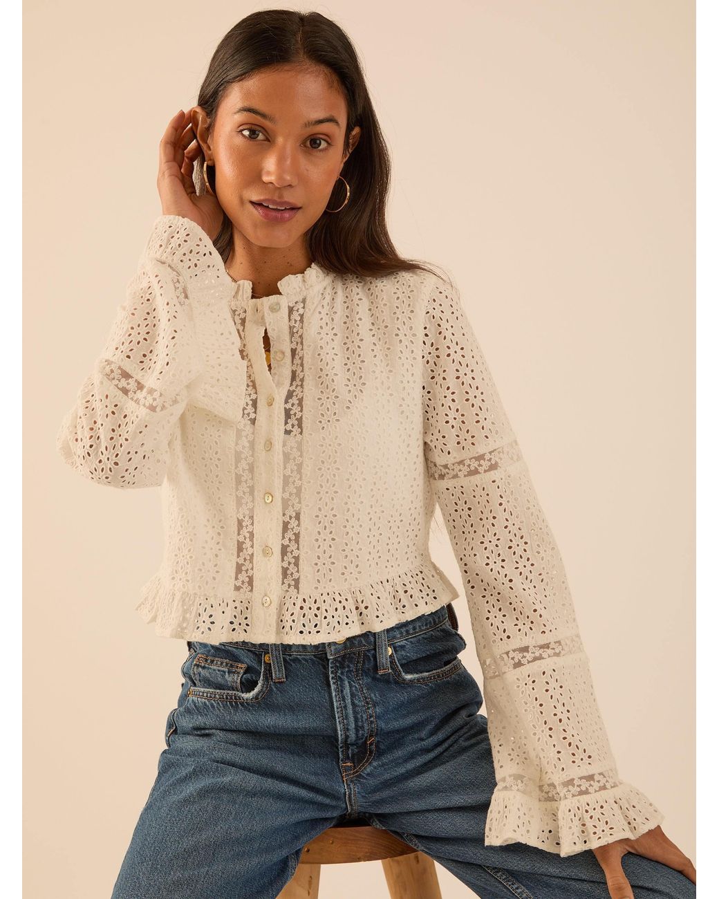 Rose & Nancy White Abi Ivory Lace Broderie Blouse