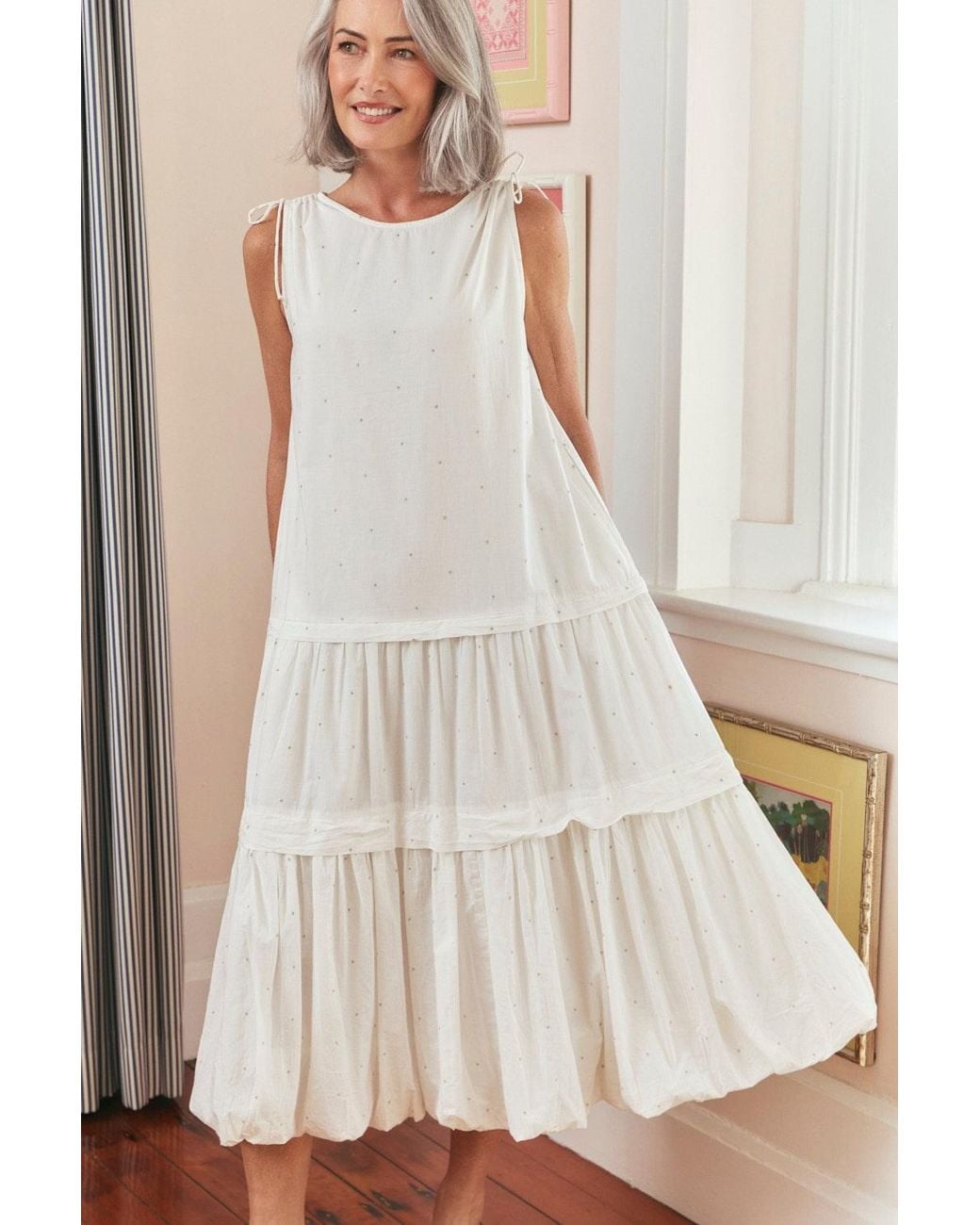Adrift Clothing White Millie Reversible Bubble Hem Dress
