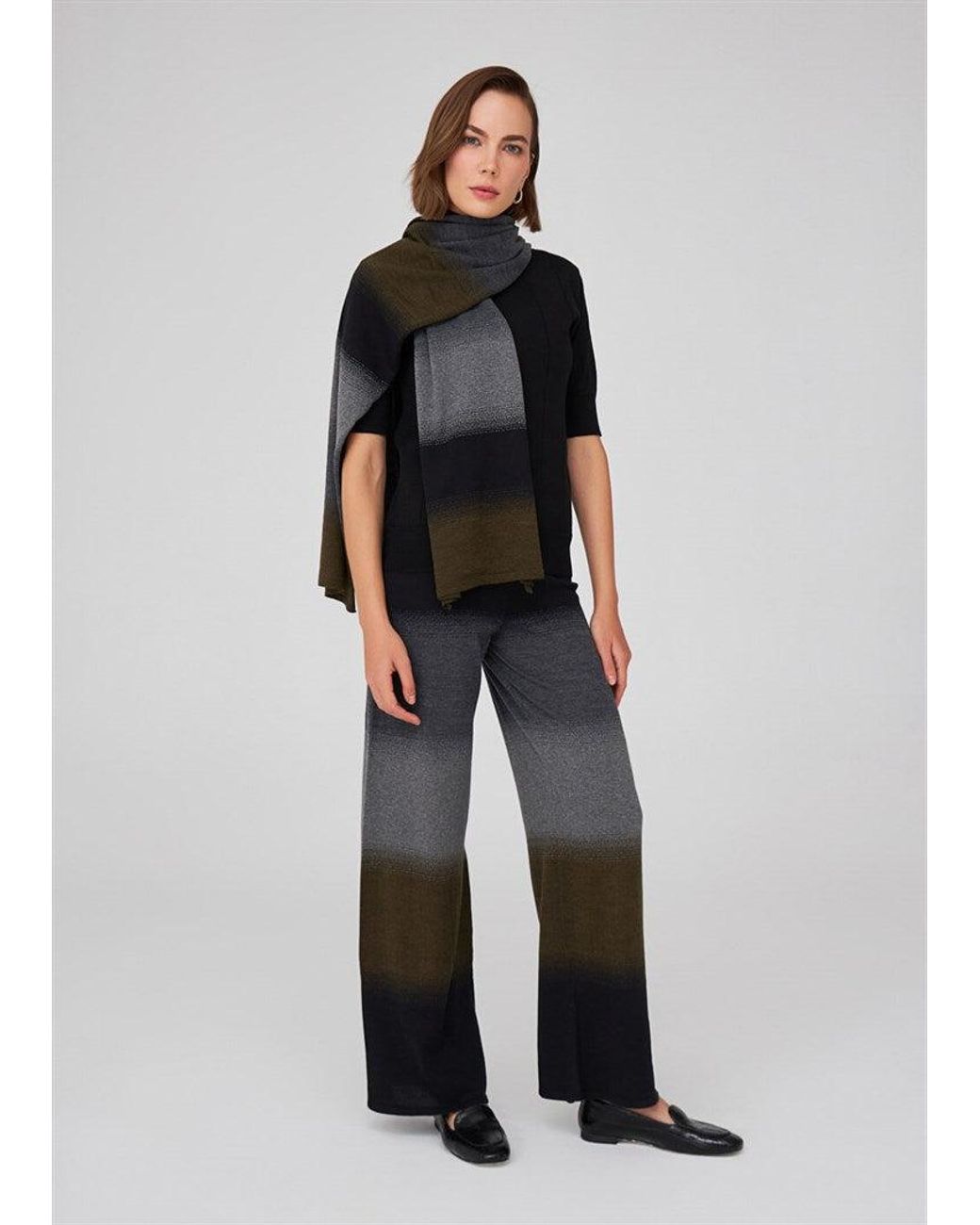 Peraluna Blue Color Transition Bell Bottom High-Waisted Knit Trousers