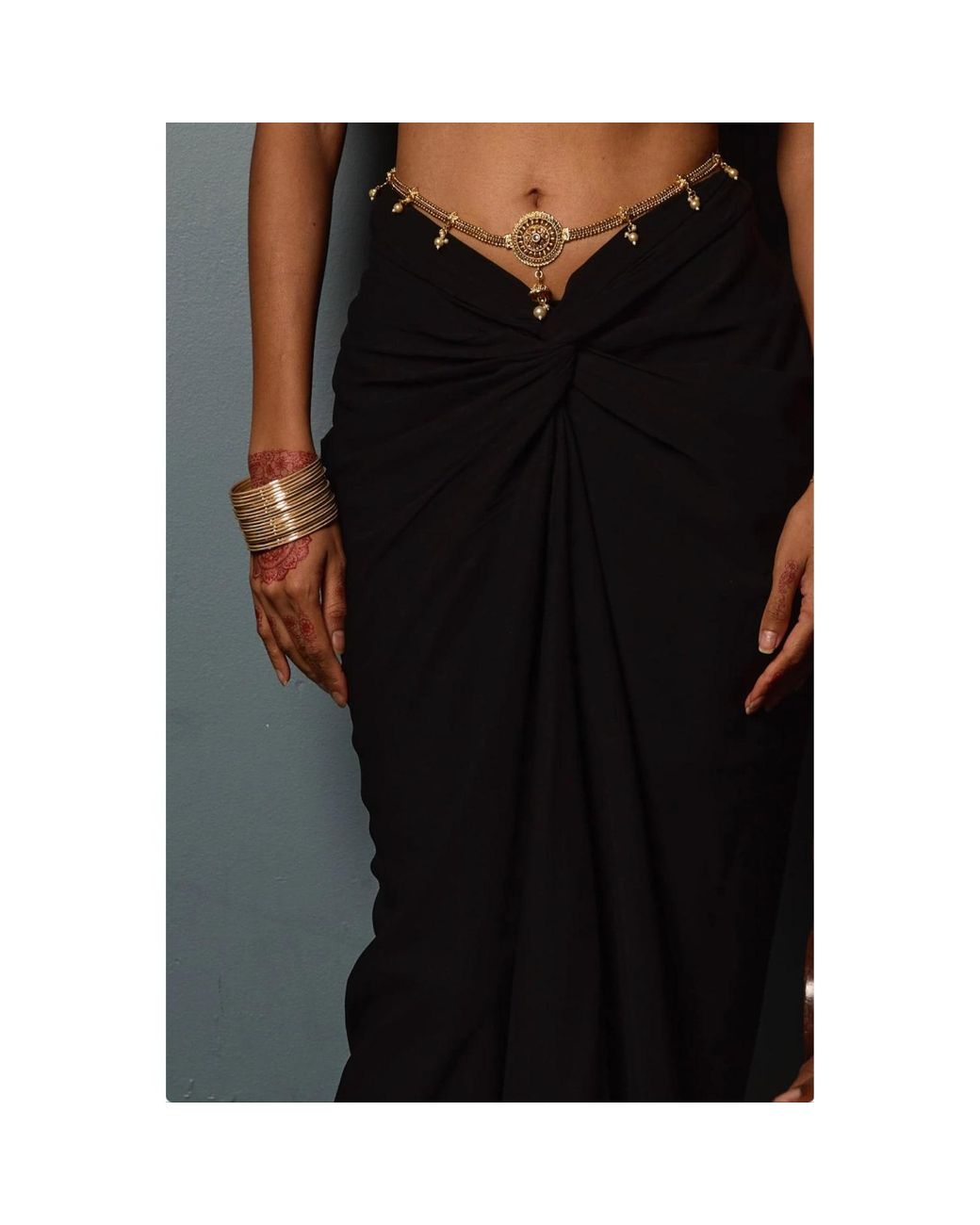 International Appeal Black Sari-Draped Maxi Skirt