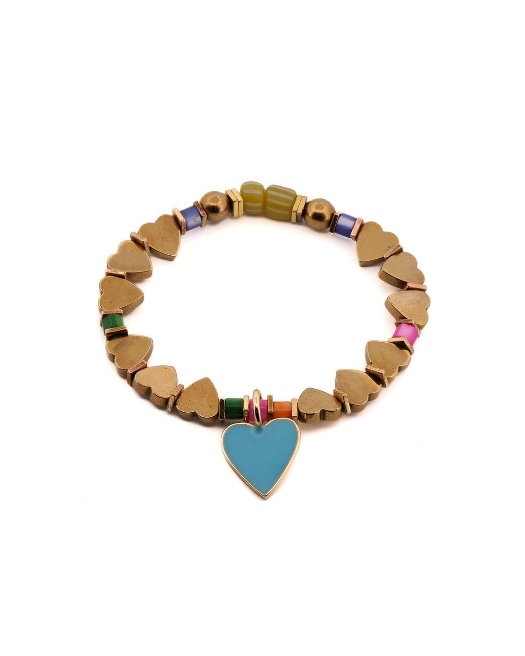 Ebru Jewelry Metallic Heart Charm Beaded Bracelet