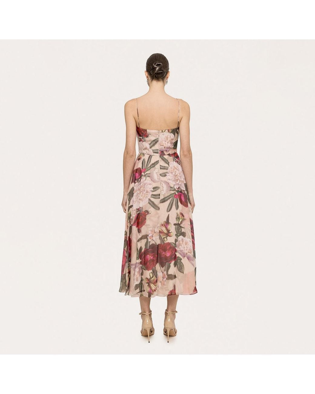 Nissa Pink Floral-Detail Silk Midi Dress
