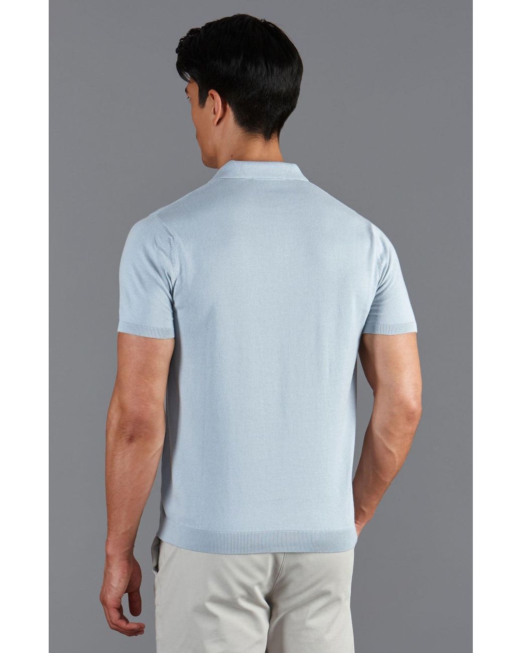 Paul James Knitwear Blue Ultra Fine Cotton Nathan Buttonless Polo Shirt for men