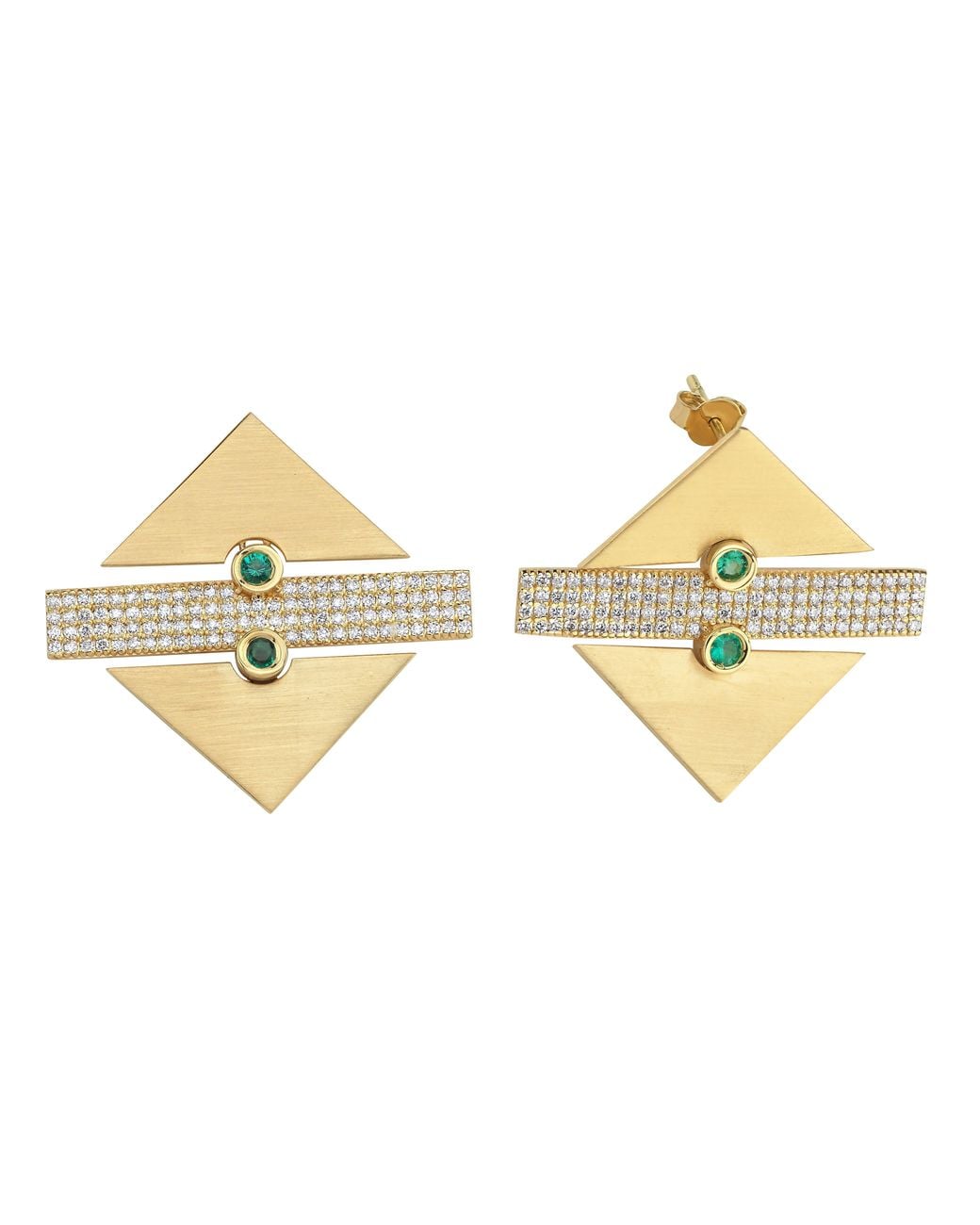 Dime Tribe Metallic Earrings With Geometric Details, Diamond And Savourite