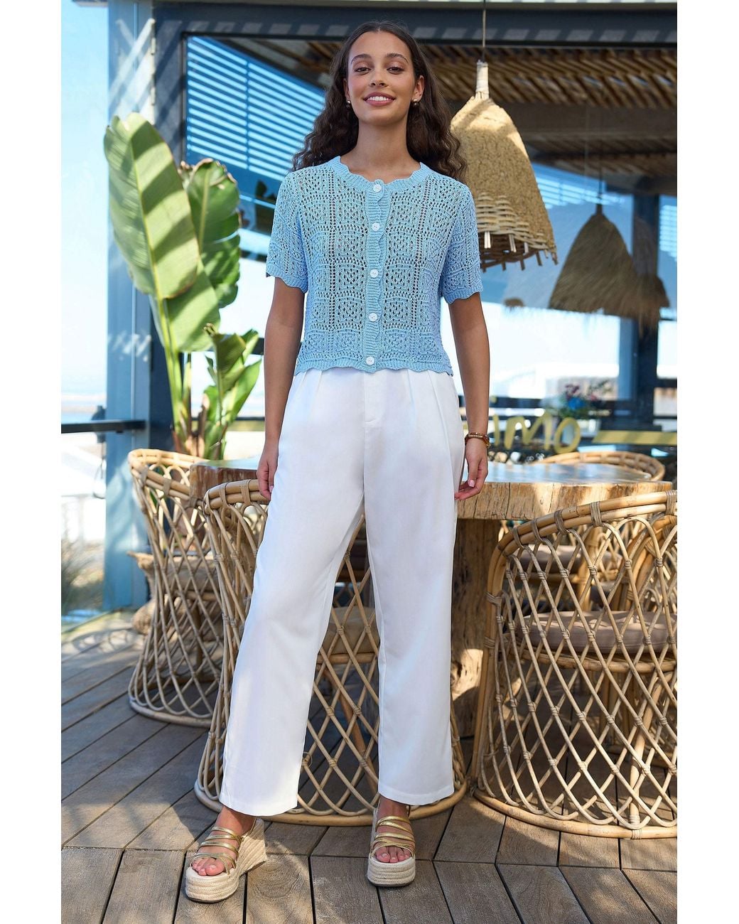 Yumi' Blue Crochet Short Sleeve Cardigan