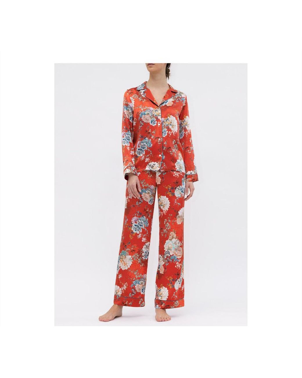 Meng Red Silk Satin Pyjama Set