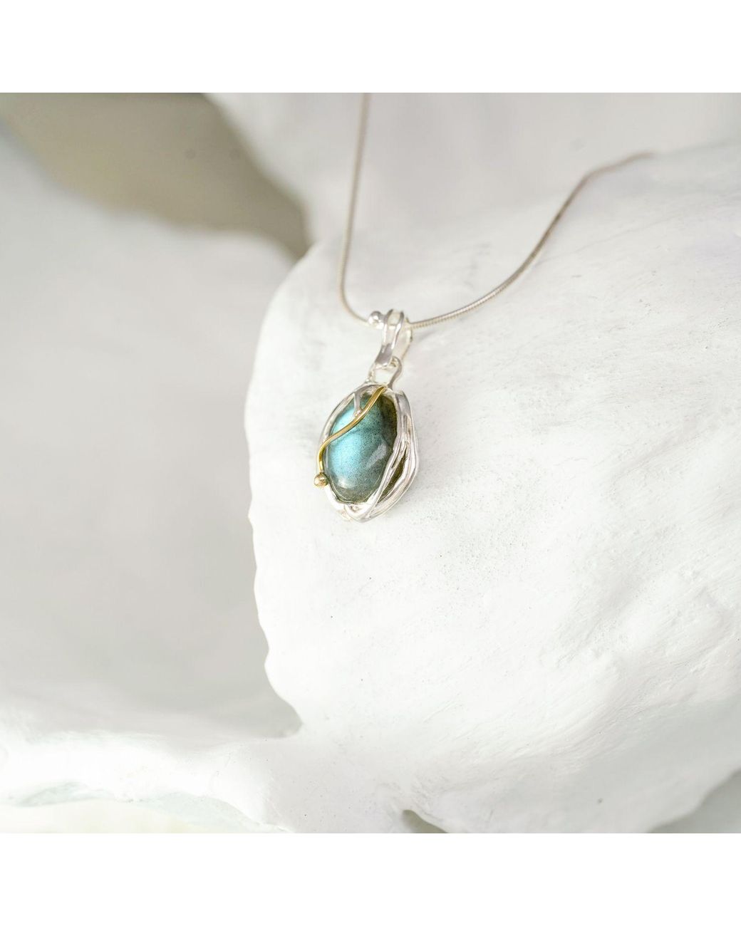 Isla Silver Blue Handmade Unique Iridescent Labradorite Pendant