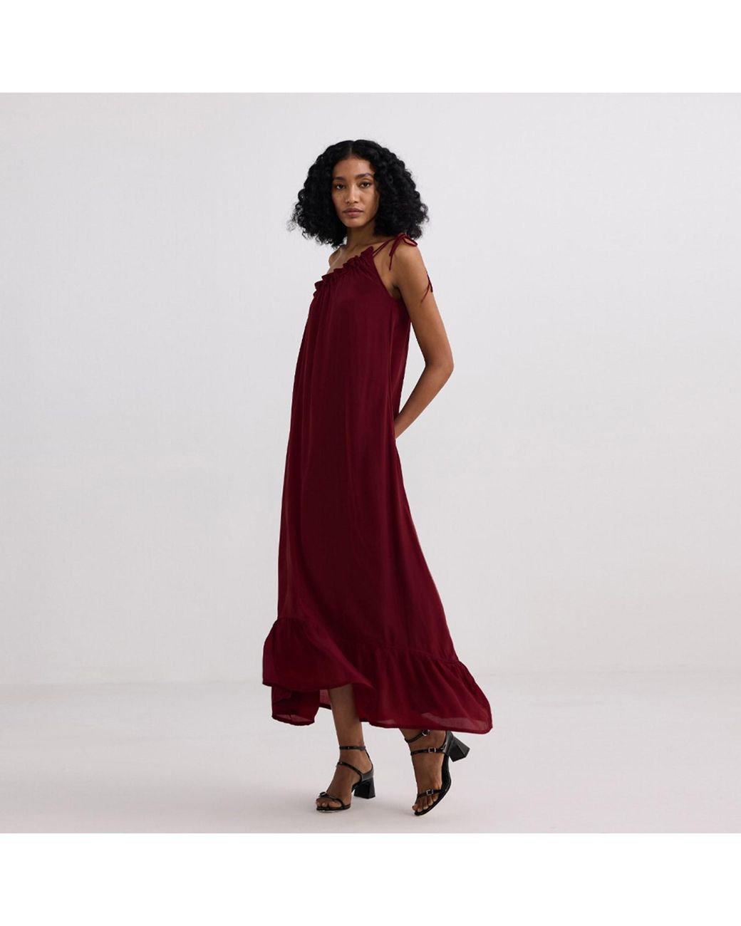 REISTOR Red One-Shoulder Midi Crepe Dress