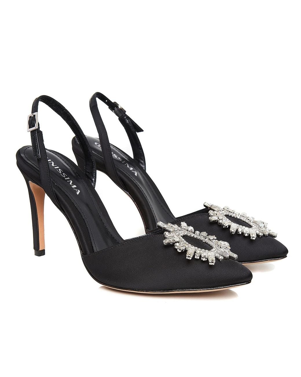 Ginissima Black Alice Shoes With Crystal Brooch