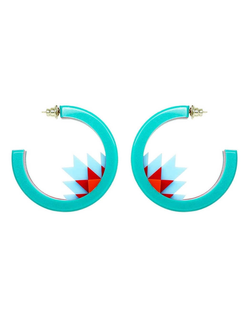 Gissa Bicalho Multicolor Handmade Acrylic Earring Hoops Kuntur & Turquoise Green