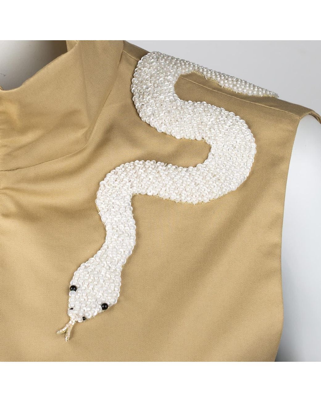 House of Laines London Natural Neutrals Laines Couture Embellished Ivory Snake Cropped Trench Gilet