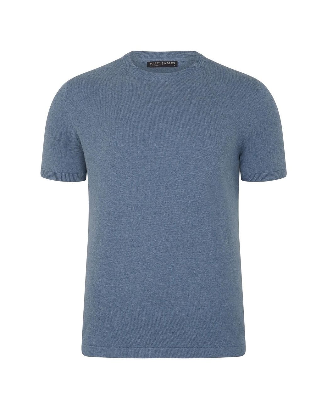 Paul James Knitwear Blue Midweight Julius Cotton Knitted T-Shirt for men