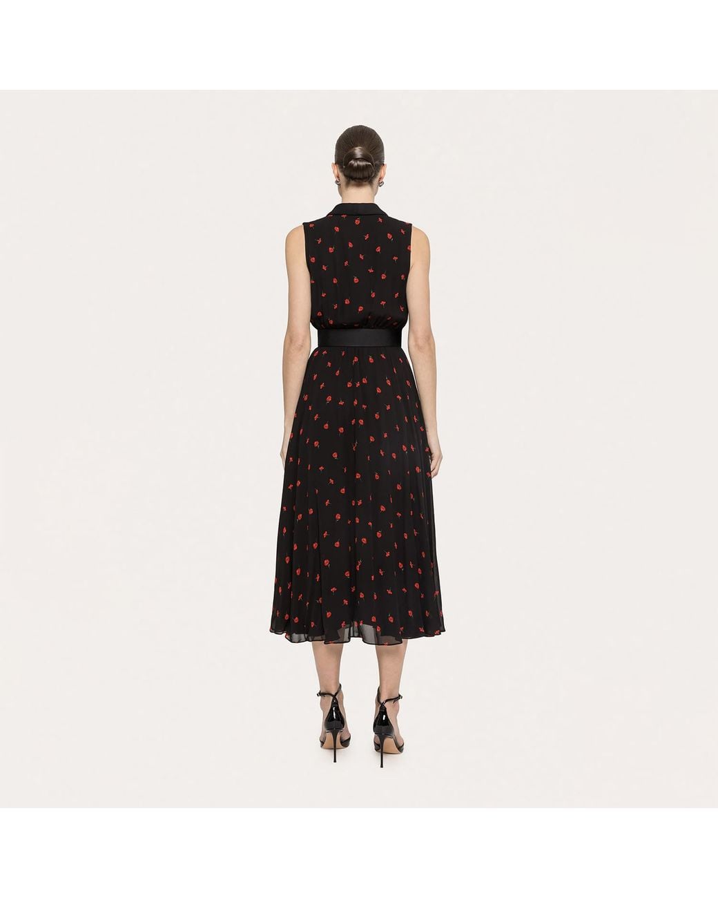 Nissa Black Belted Viscose A-Line Dress