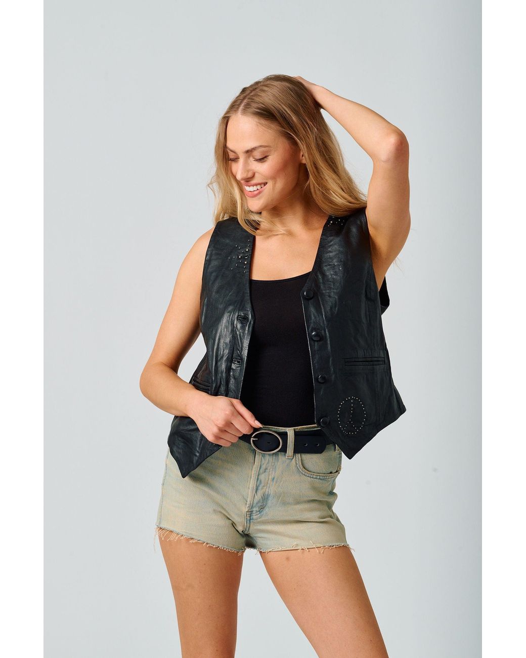 Mauritius Black Love & Peace Studded Leather Vest Harmony