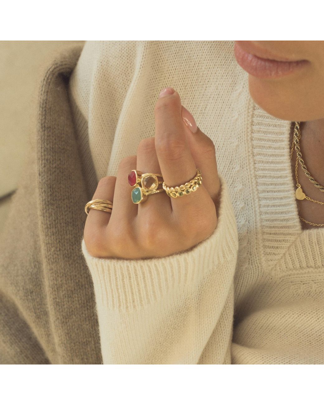 Auree Jewellery Metallic Brooklyn Triple Gemstone Vermeil Ring