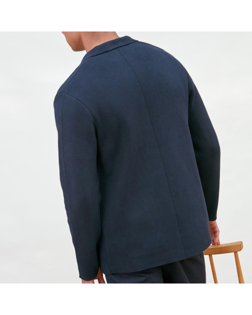 Paul James Knitwear Blue Cotton Deconstructed Knitted Gabriel Blazer for men