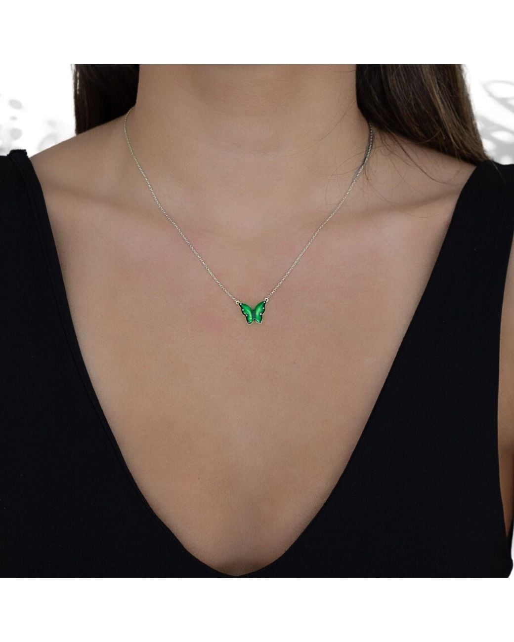 Ebru Jewelry Green Abundance Enamel Butterfly Necklace