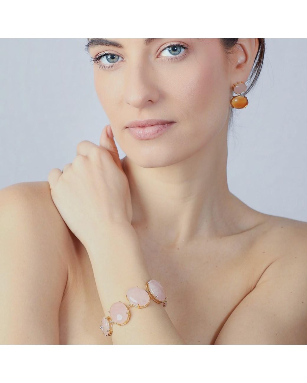 Crystalline Jewellery Pink Rose Quartz Statement Bracelet