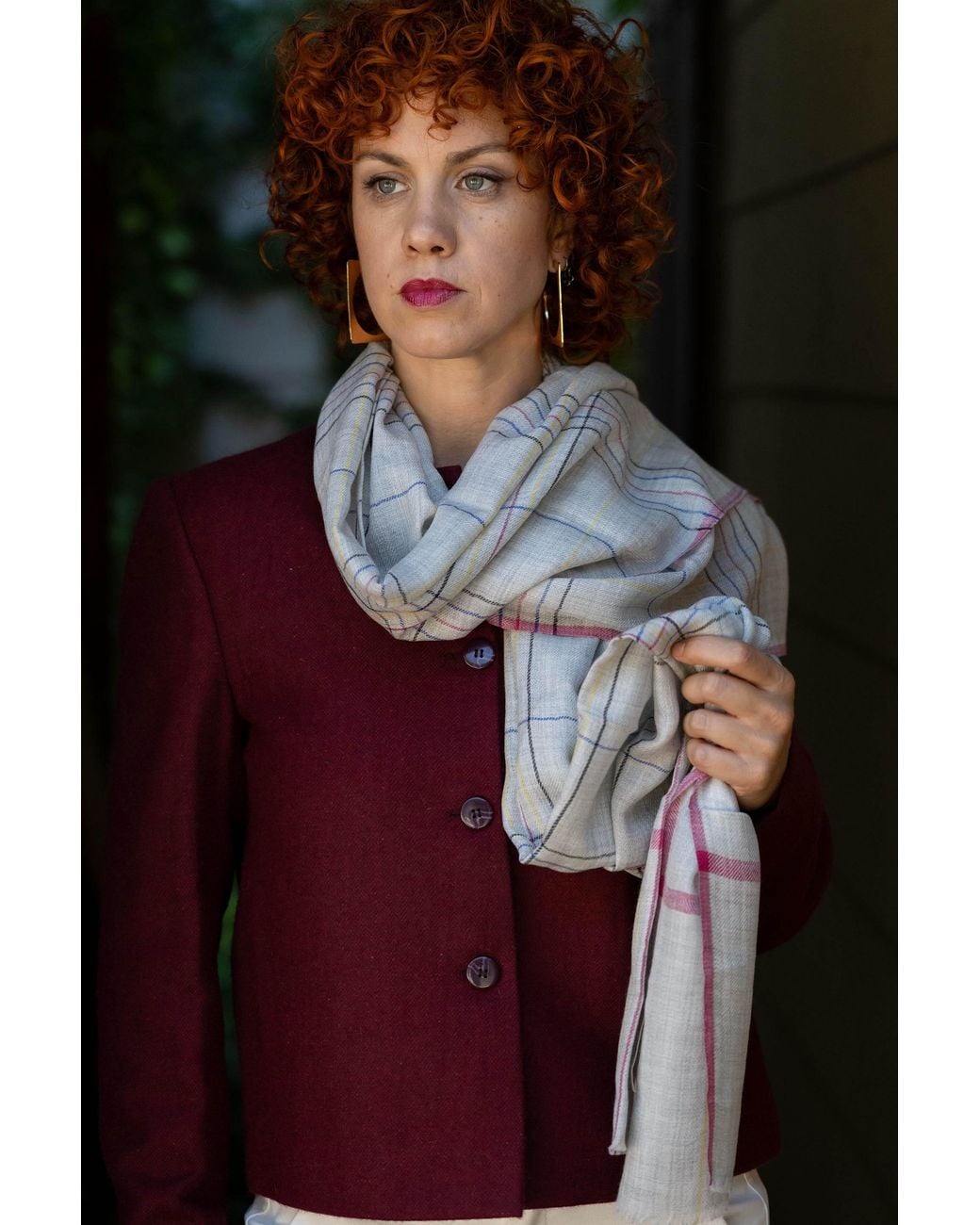 Stovaria White Ivory Check Cashmere Scarf