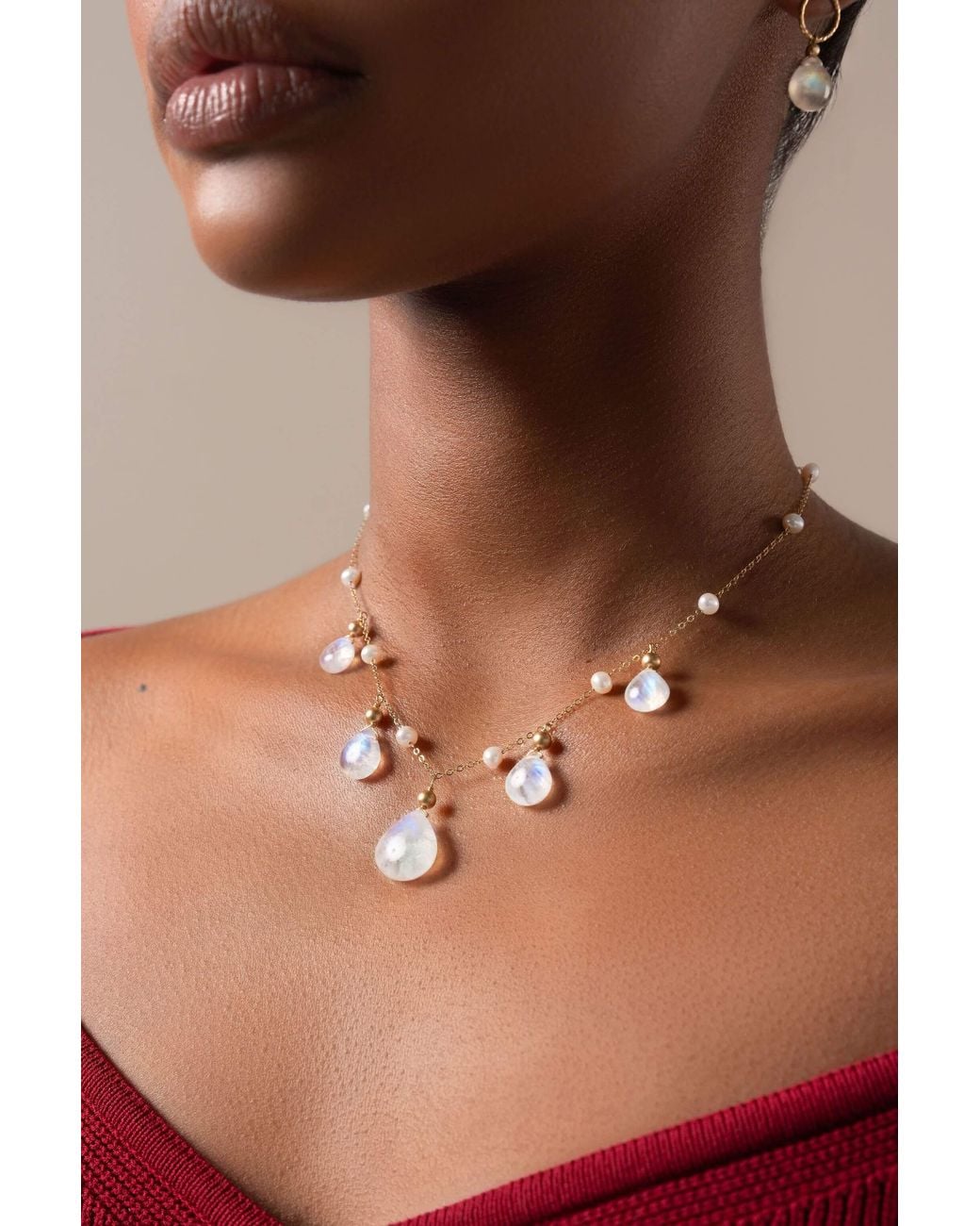 Katy Faye Metallic Neutrals Vida Moonstone Necklace
