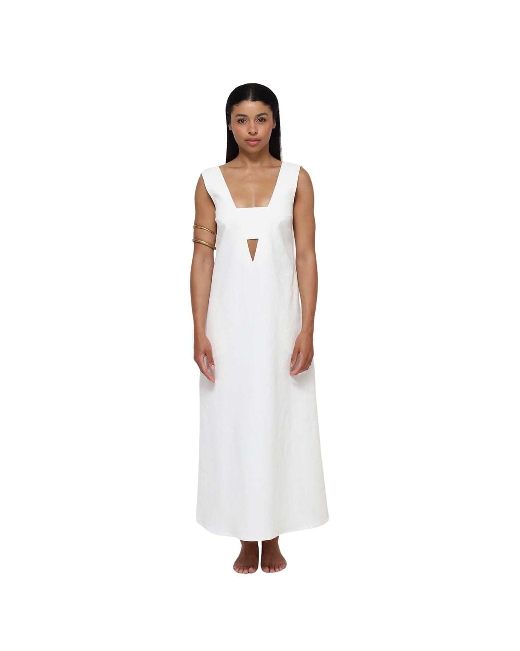 Humans & Land White V-Neck Maxi Dress With Pockets