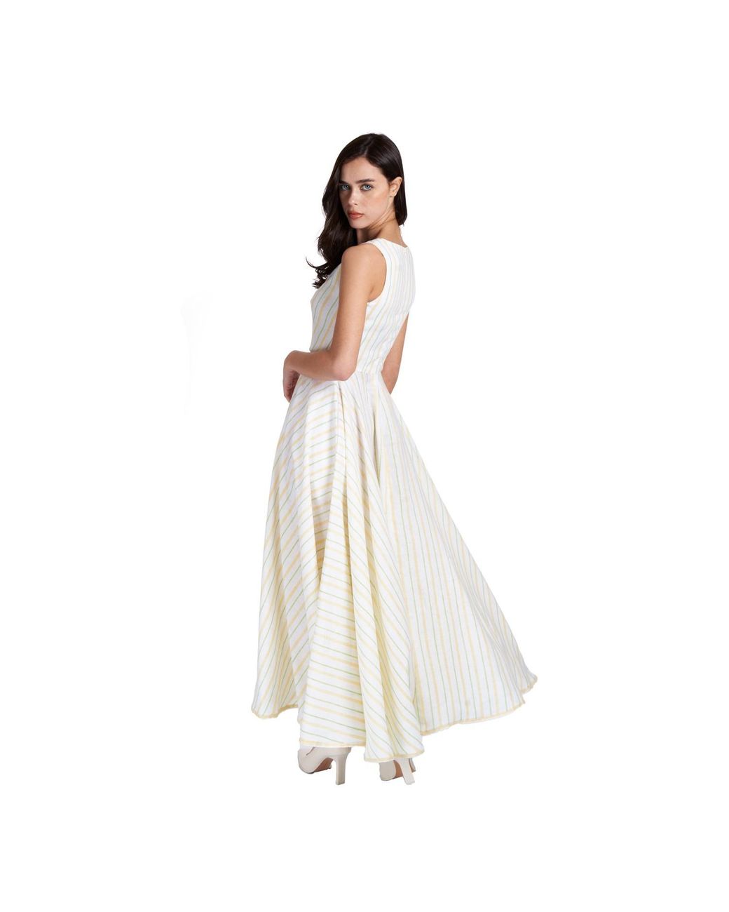 Sofia Tsereteli White Long V-neck Linen Dress