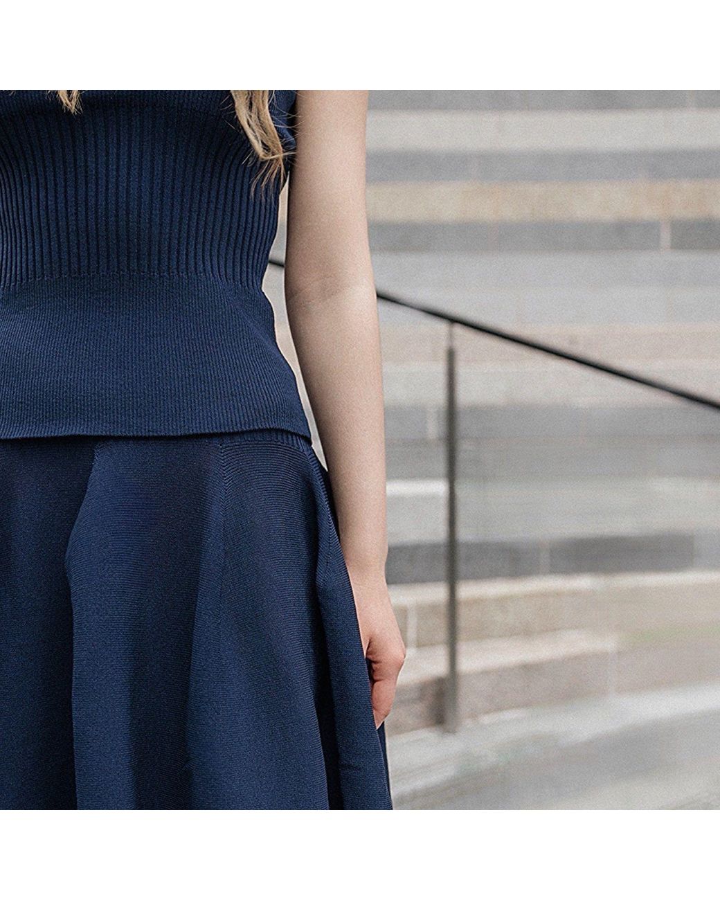 London Atelier Byproduct Blue Knitted Top And Skirt Co-Ordinates Set