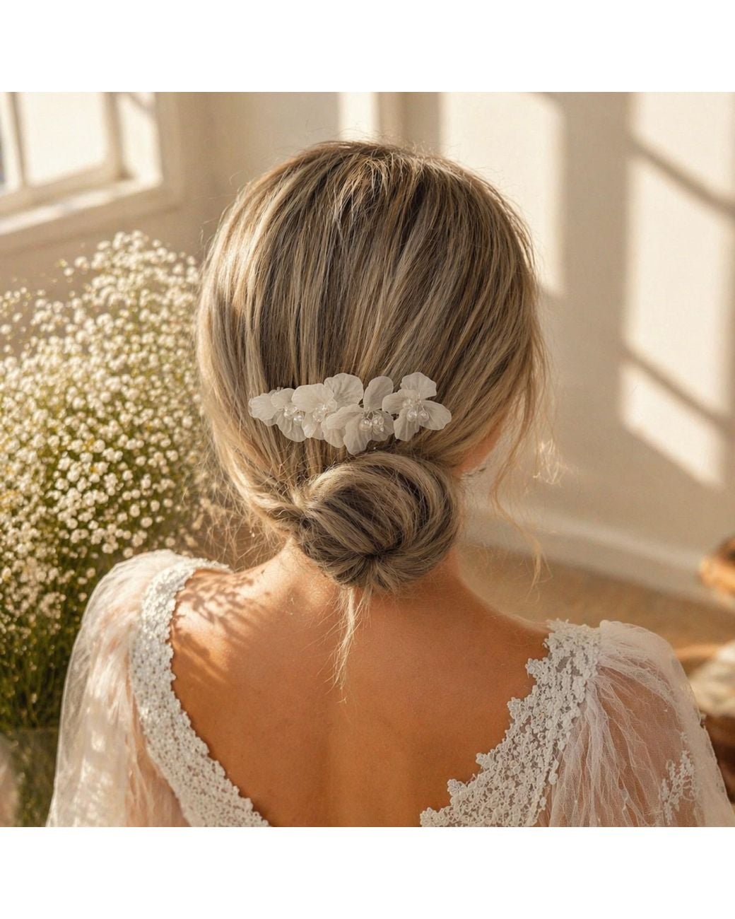 Nuvv Collection White Bride-Mother Of Pearl Hair Comb