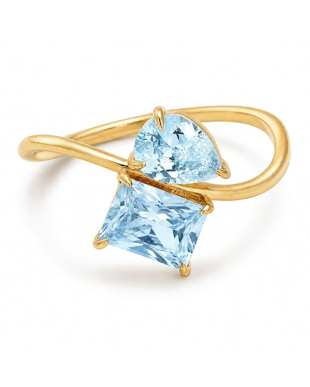 Belinda Jewelz Blue Aquamarine Wavy Toi Et Moi Birthstone Ring
