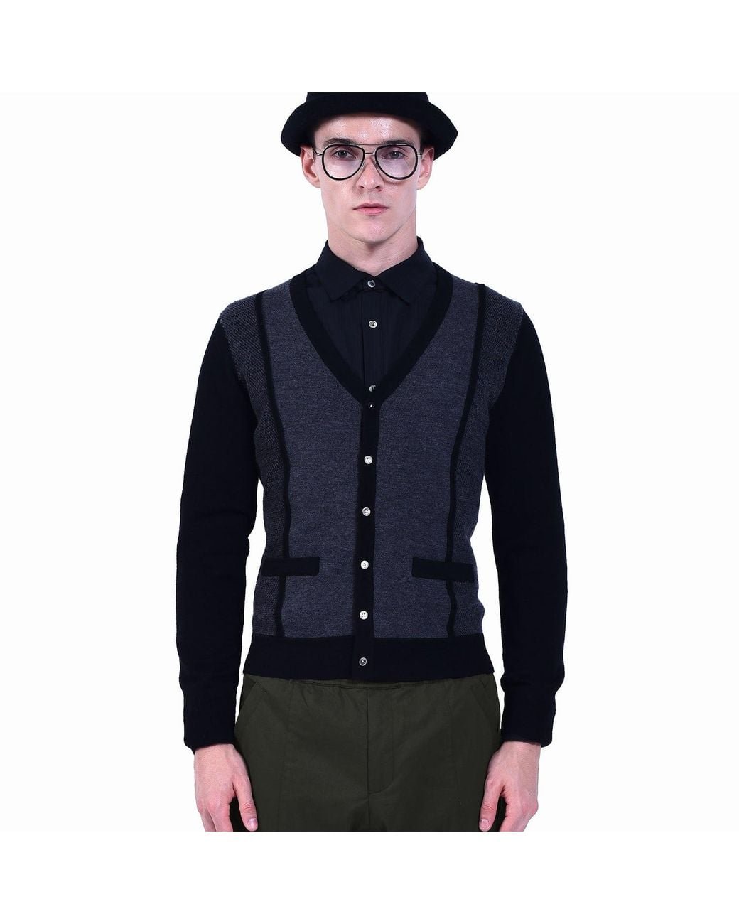 Smart and Joy Blue Light Wool Cardigan for men