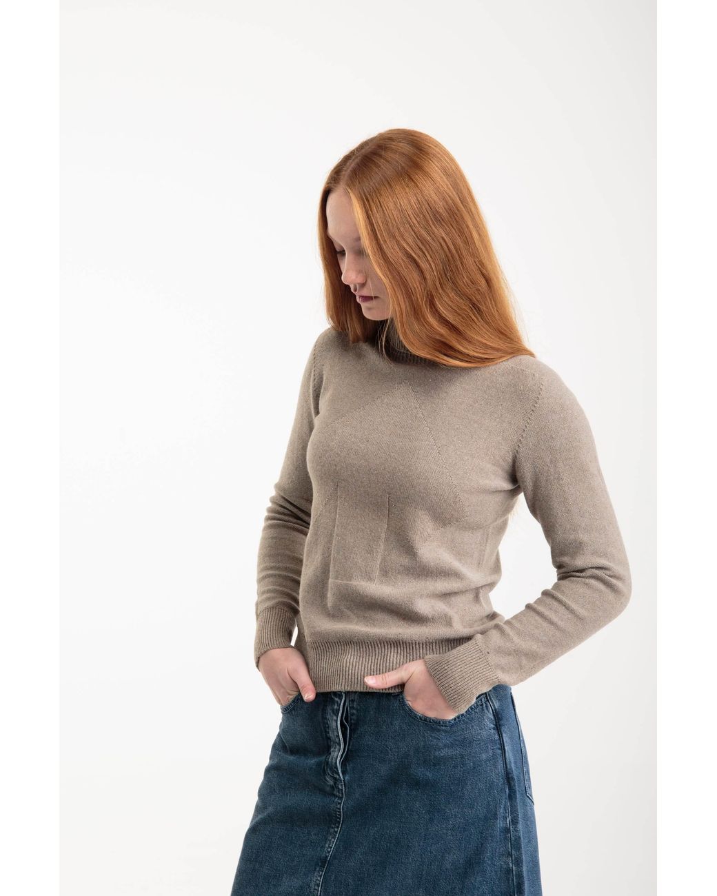 Reet Aus Green Neutrals Seamless Turtleneck Sweater