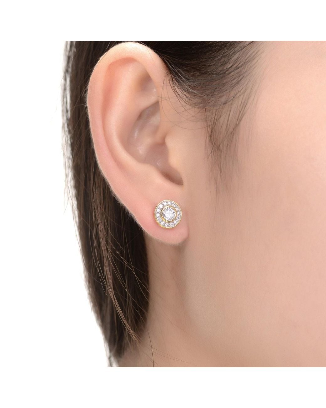 Genevive Jewelry Metallic Sterling Plated Cubic Zirconia Round Stud Earrings