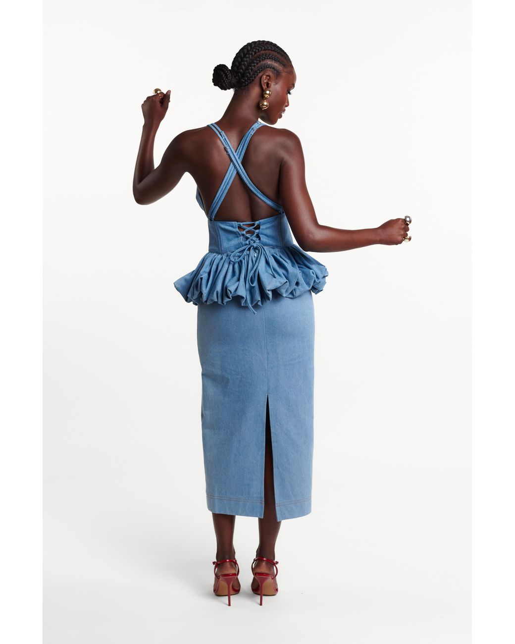 Ofuure Blue Light Denim Adele Peplum Top