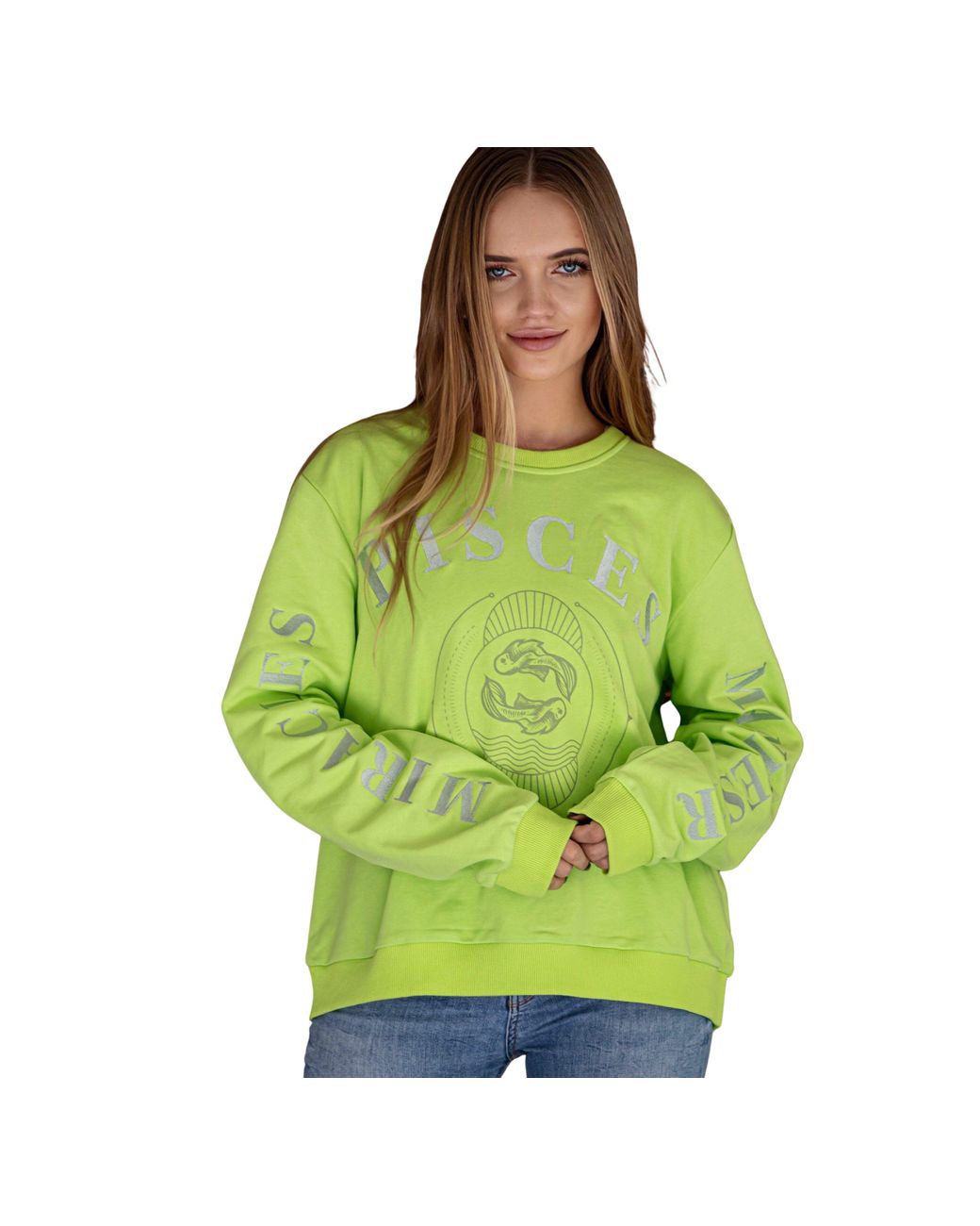Miracles Manifester Green Oversized Embroidered Pisces Sign Sweatshirt