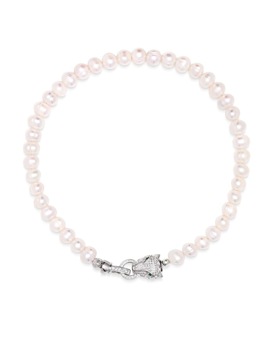 Nialaya Metallic Pearl Choker With Panther Head