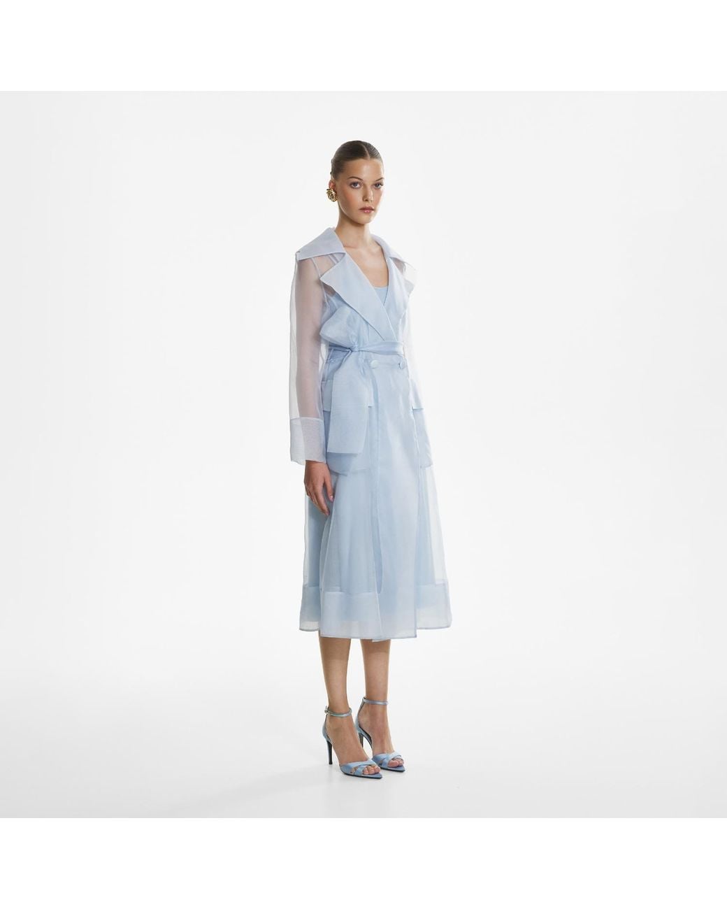 Lita Couture Blue See Through Organza Trench Dress