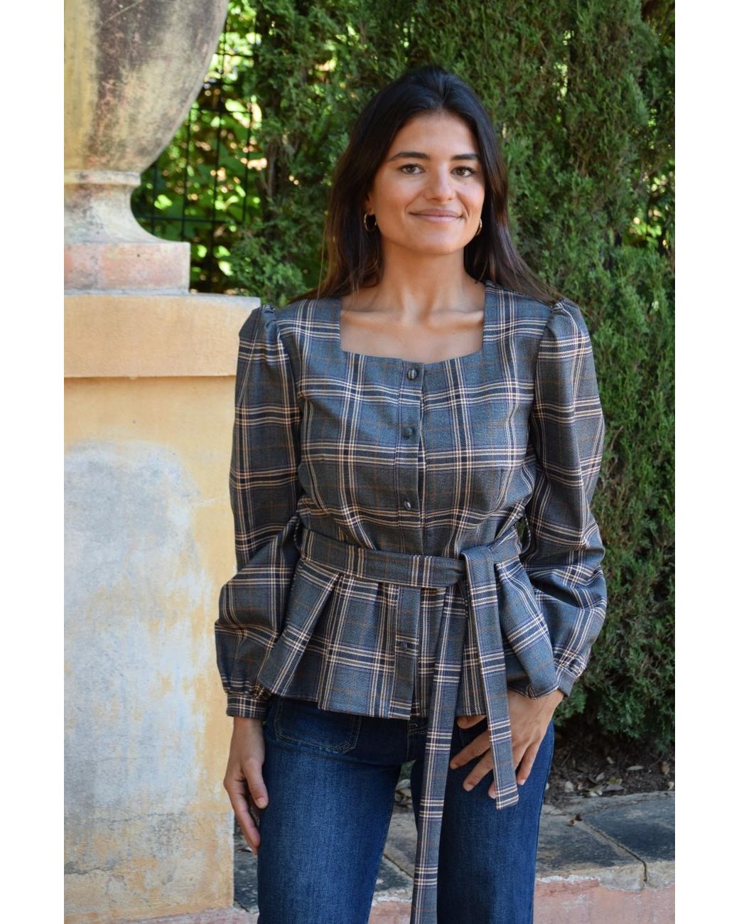 Mind Traveler Gray Beth Checked Blouse