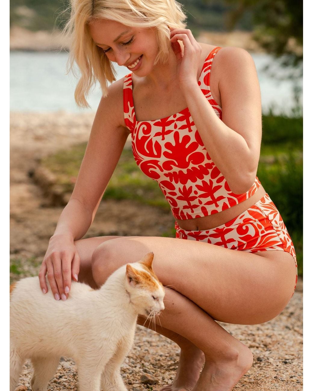 Lime Ricki Swimwear Orange Terracotta Square Neck Crop Top