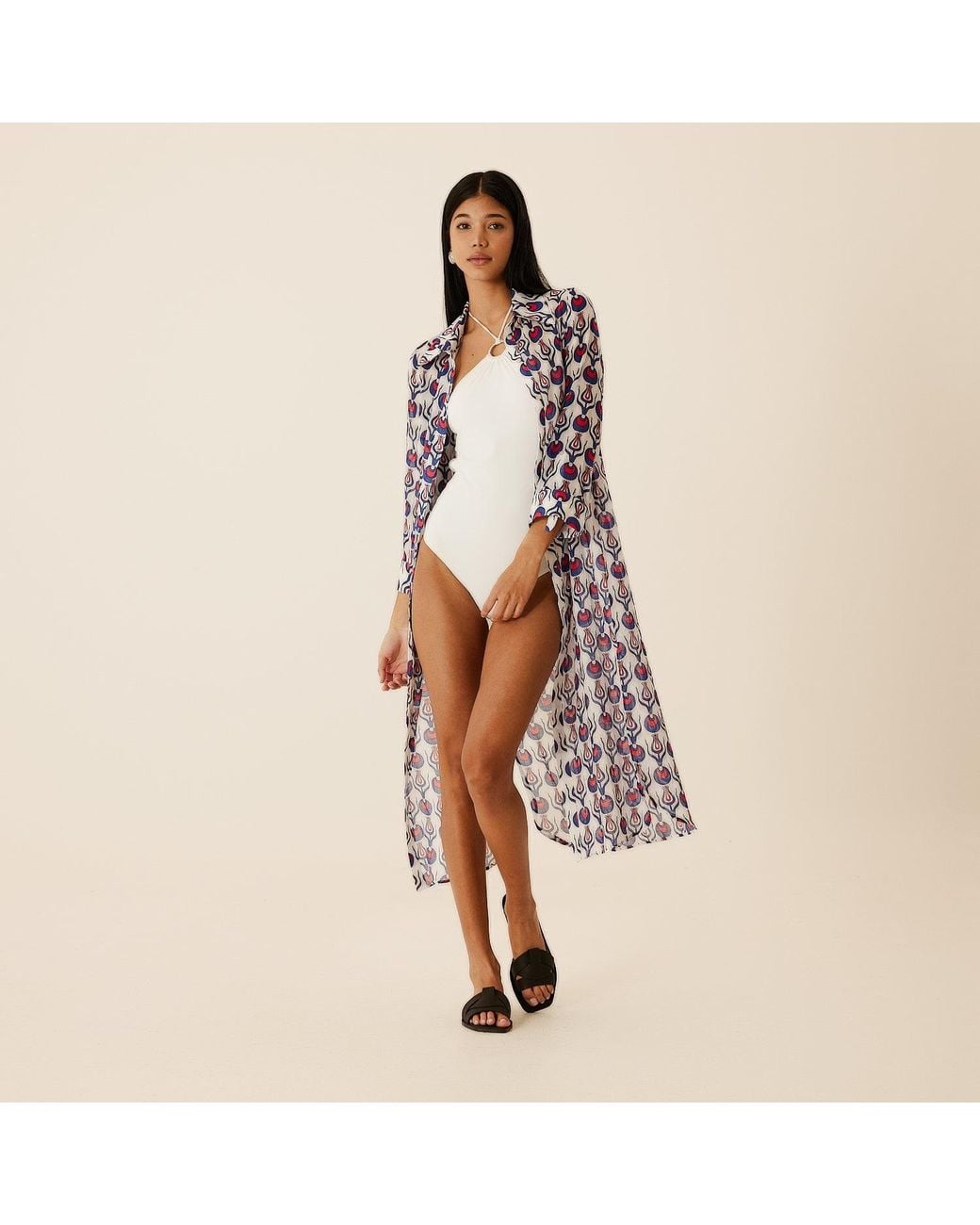 N'Onat Blue Boho Casual Button Down Shirt Dress With Evil-Eye Charm