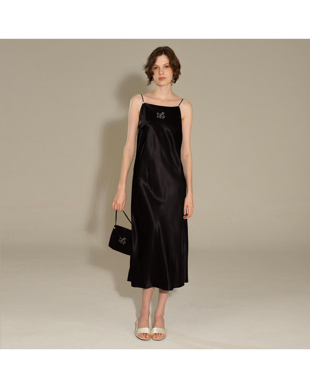 NOT JUST PAJAMA Black Diamond Poodles Silk Slip Dress